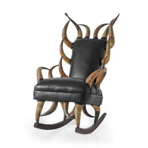 Black Leather Horns Rocking Chair