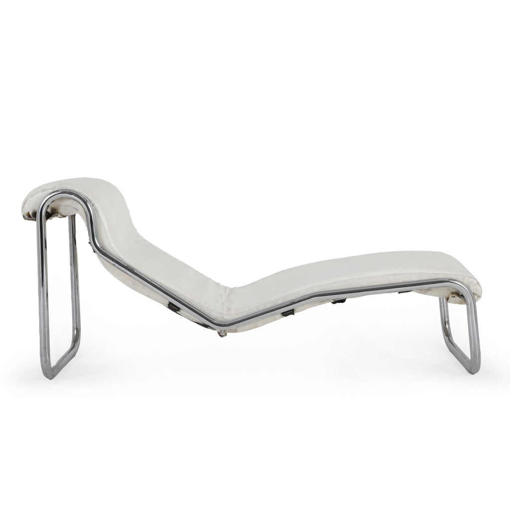 Off-White Leather Chaise Lounge w Chrome Tube Frame