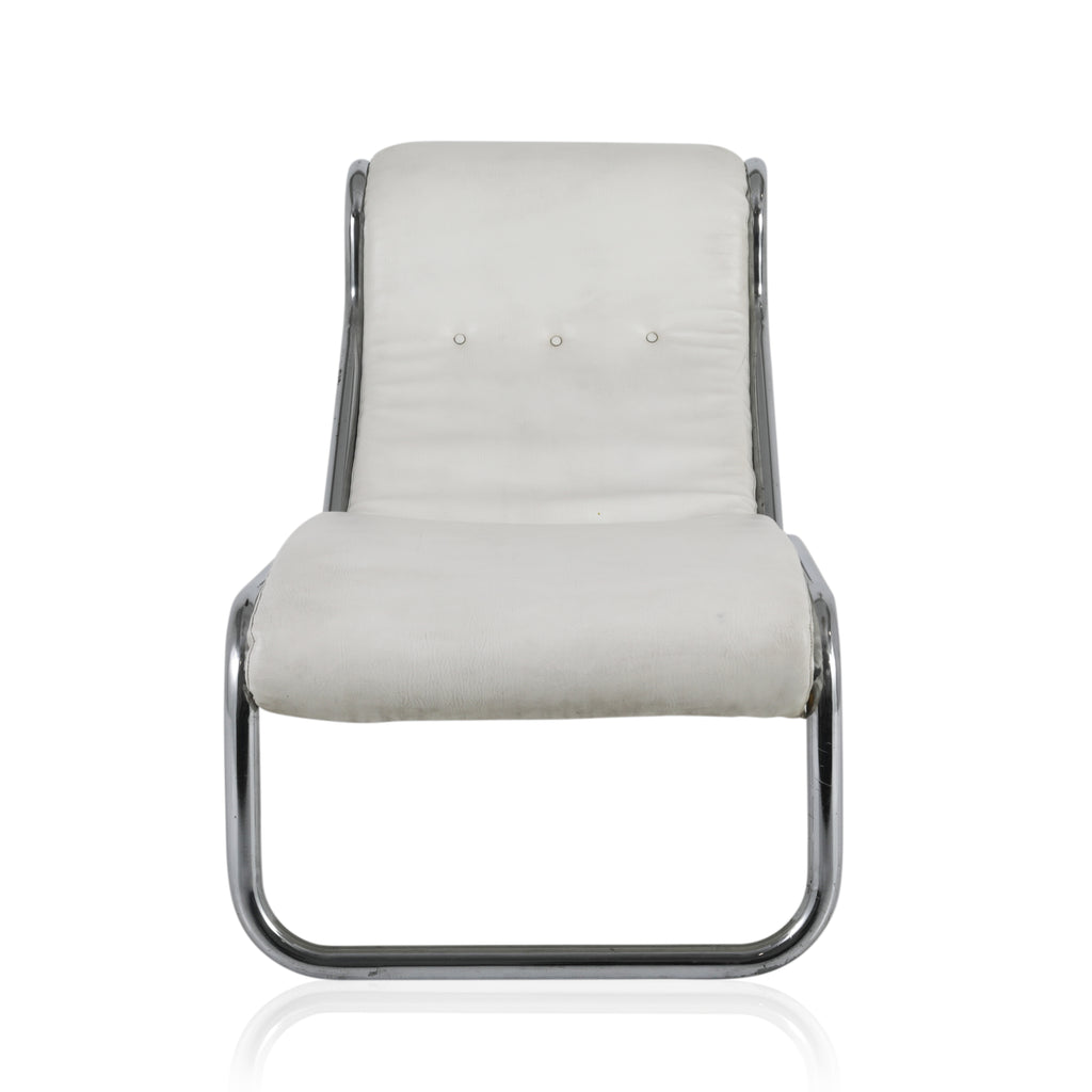 Off-White Leather Chaise Lounge w Chrome Tube Frame