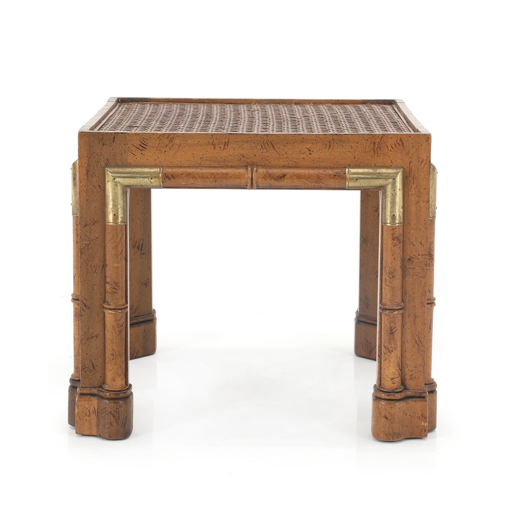 Brown Wood & Cane Side Tables