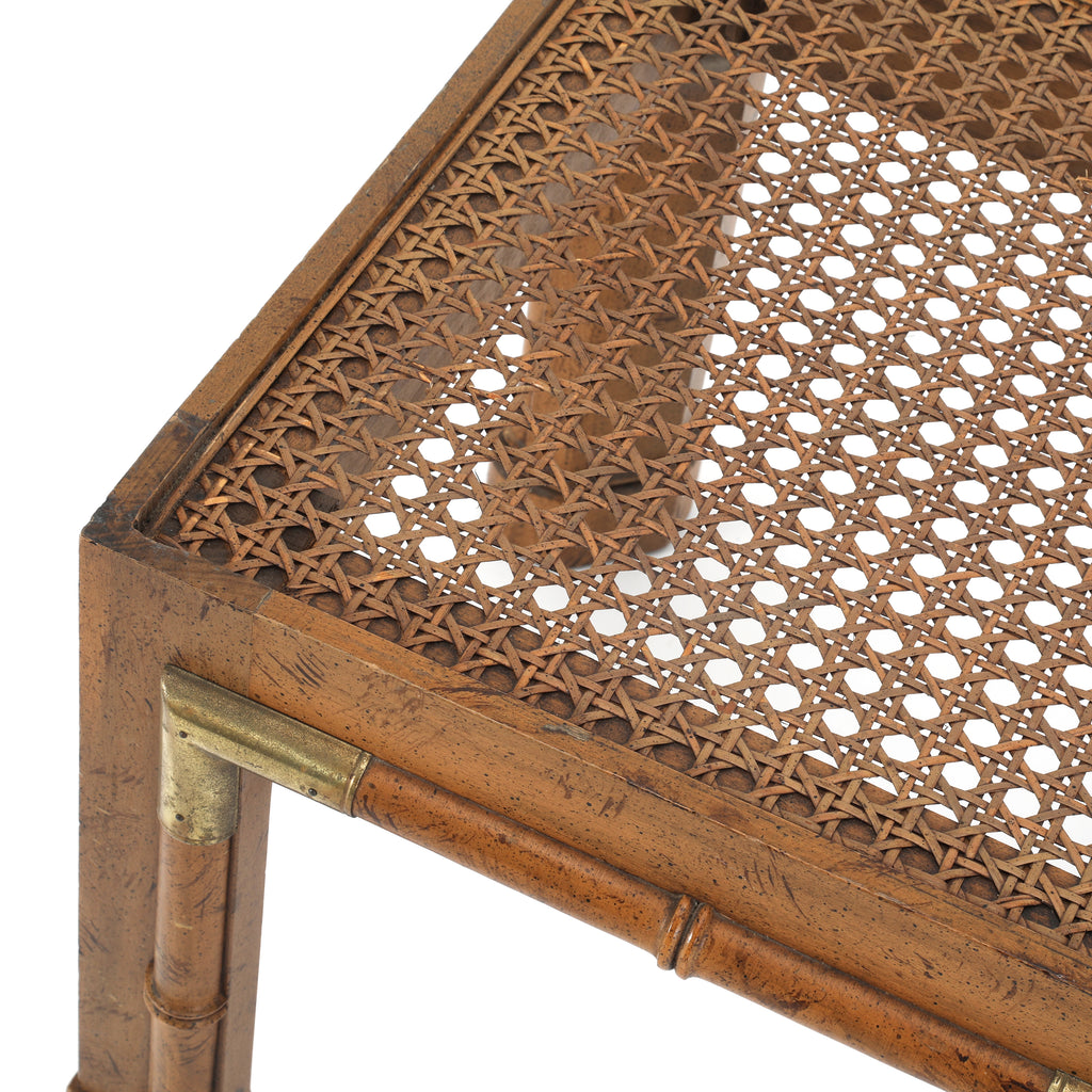 Brown Wood & Cane Side Tables