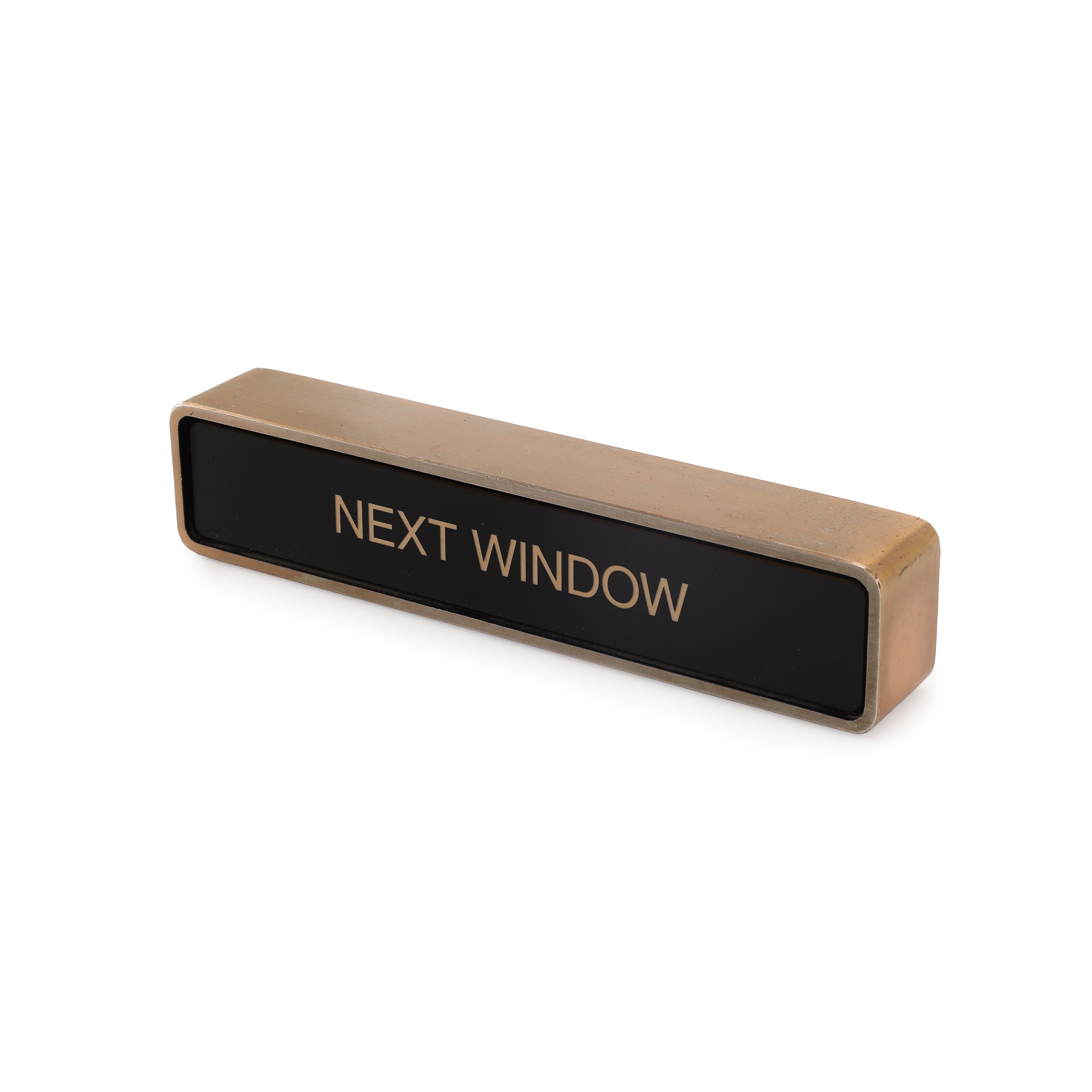 Widget Next. Sign Next Window Desk Signage - Gil & Roy Props