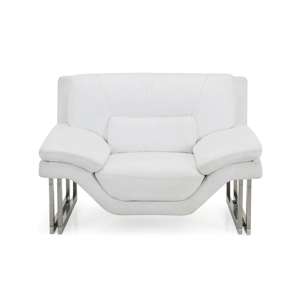 White Leather & Chrome Armchair