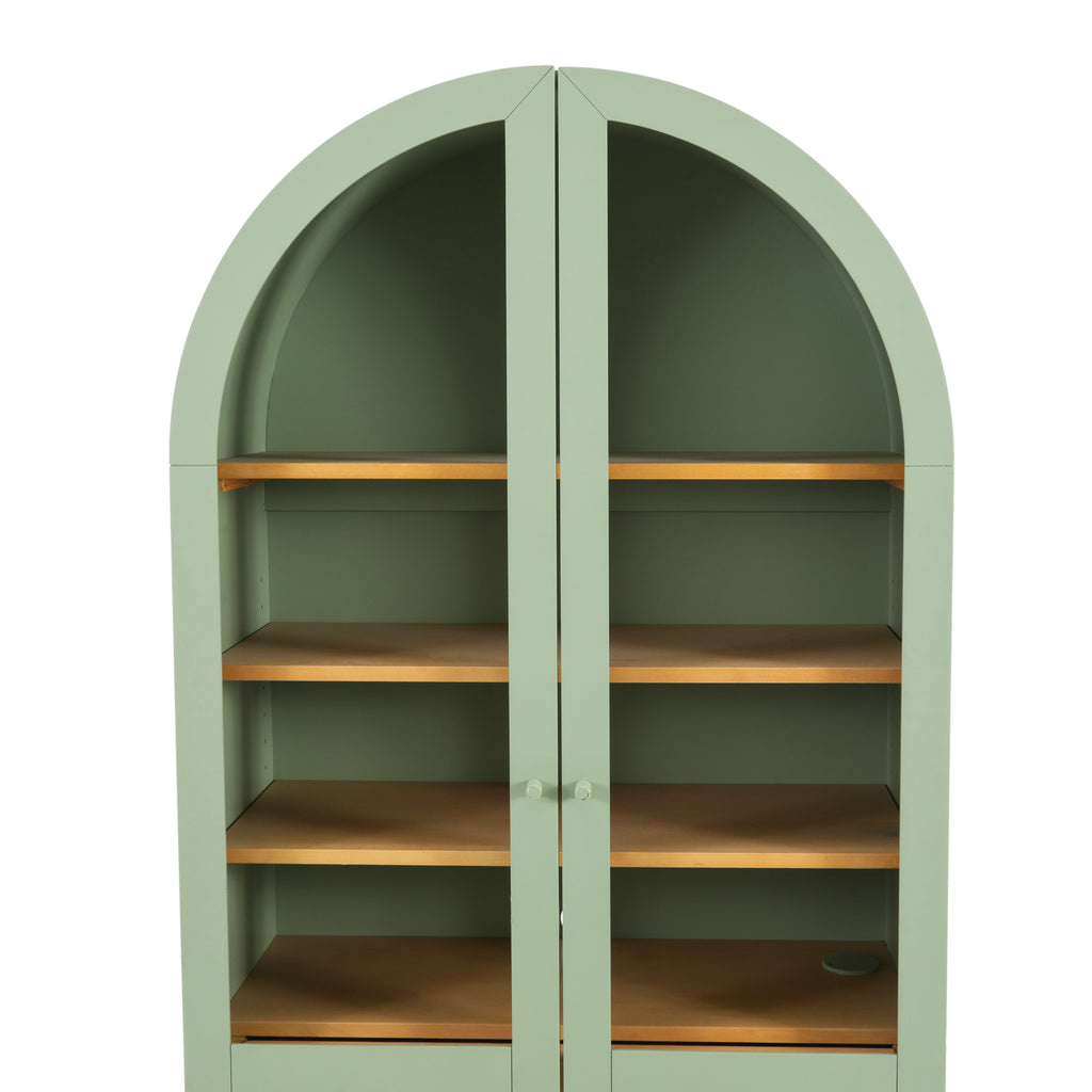 Green Display Cabinet with Wood Drawers