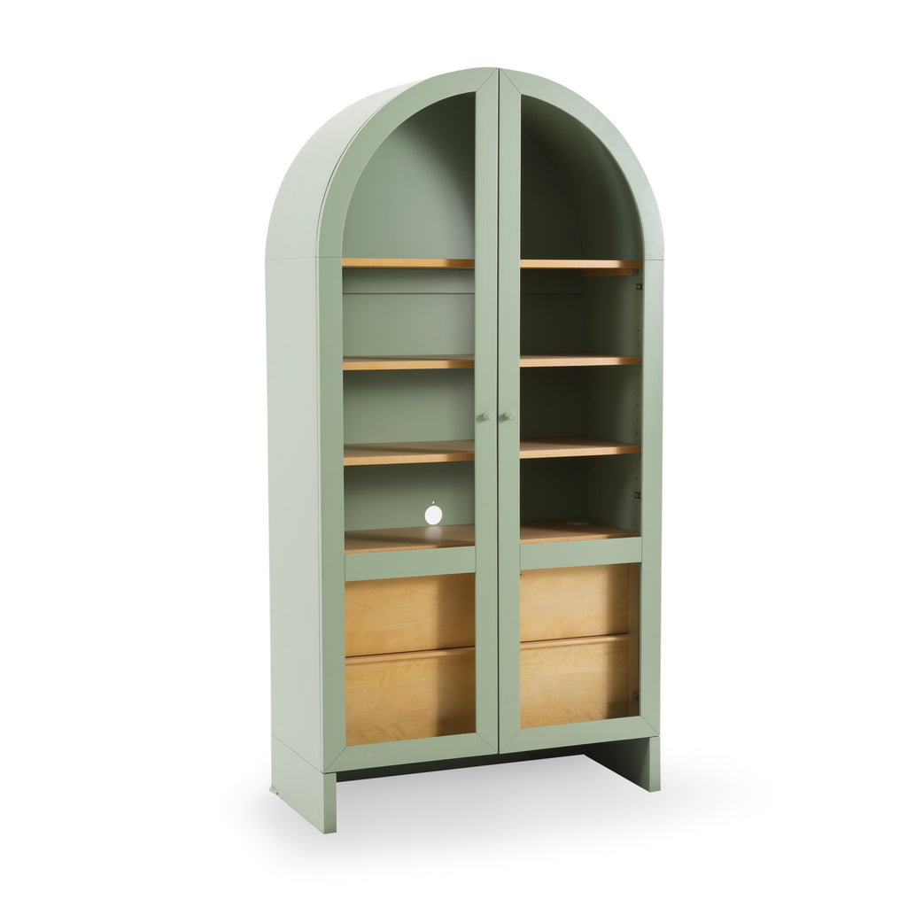 Green Display Cabinet with Wood Drawers