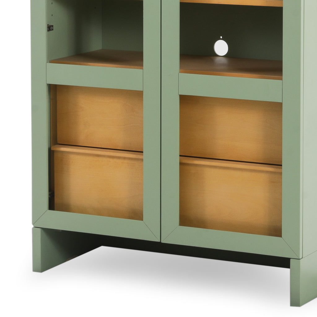 Green Display Cabinet with Wood Drawers