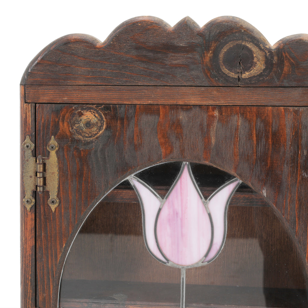 Dark Wood Wall Cabinet with Glass Flower Window