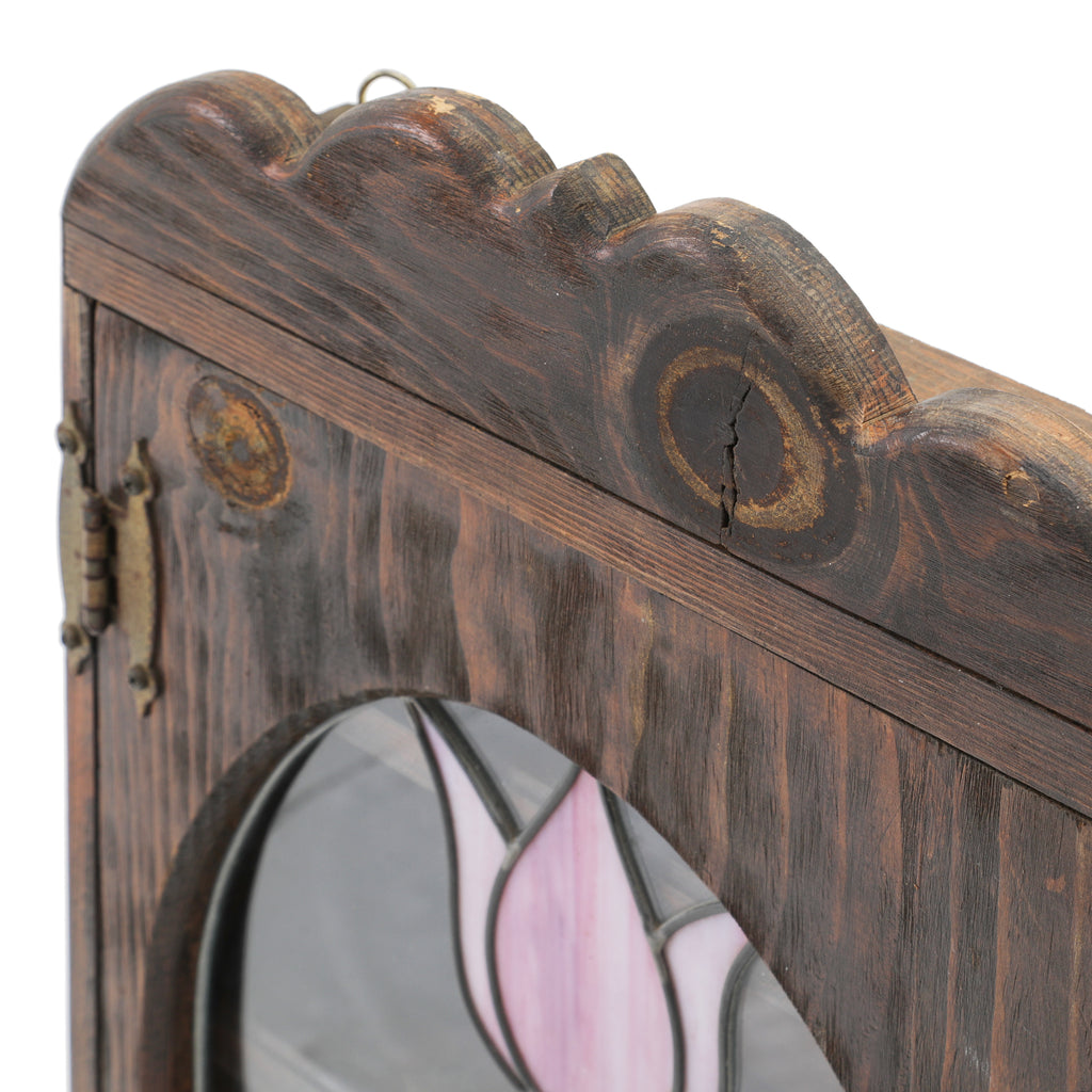 Dark Wood Wall Cabinet with Glass Flower Window