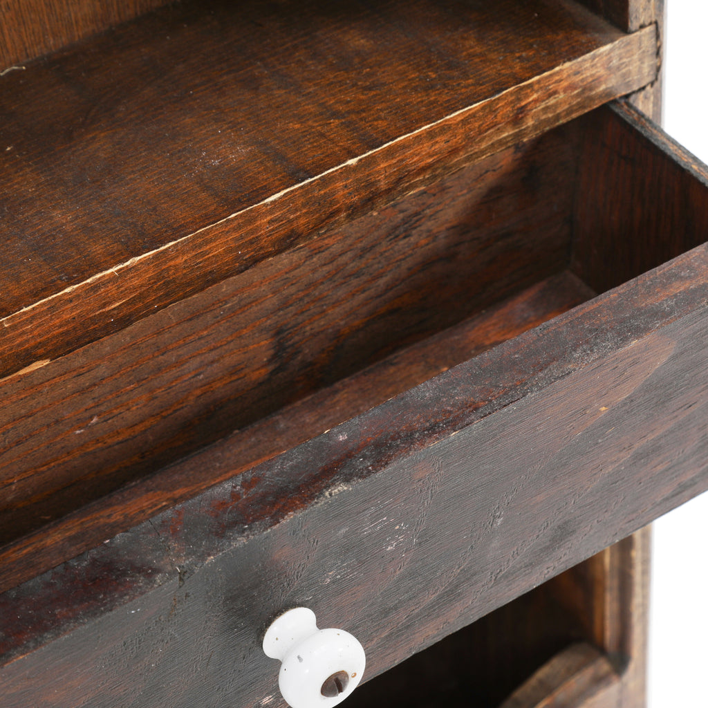 Dark Wood Wall Cabinet with Glass Flower Window