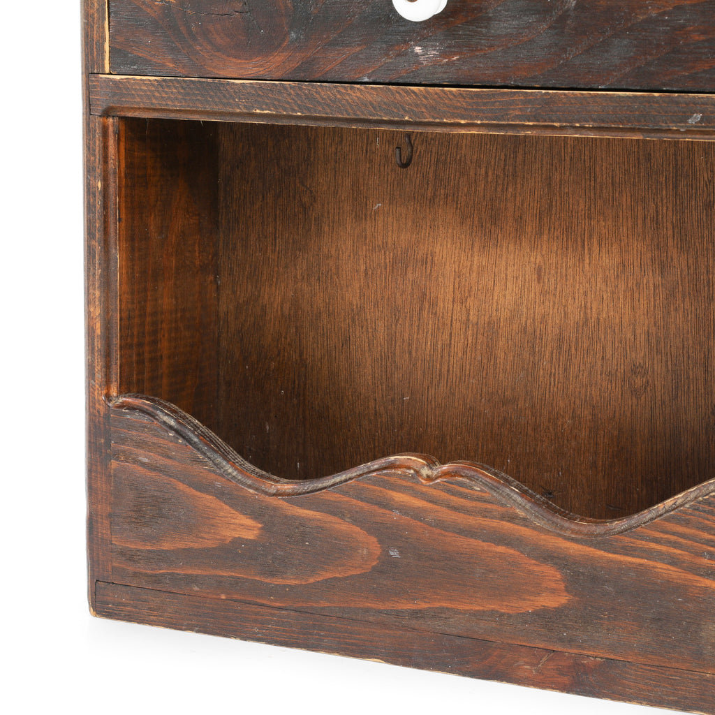 Dark Wood Wall Cabinet with Glass Flower Window