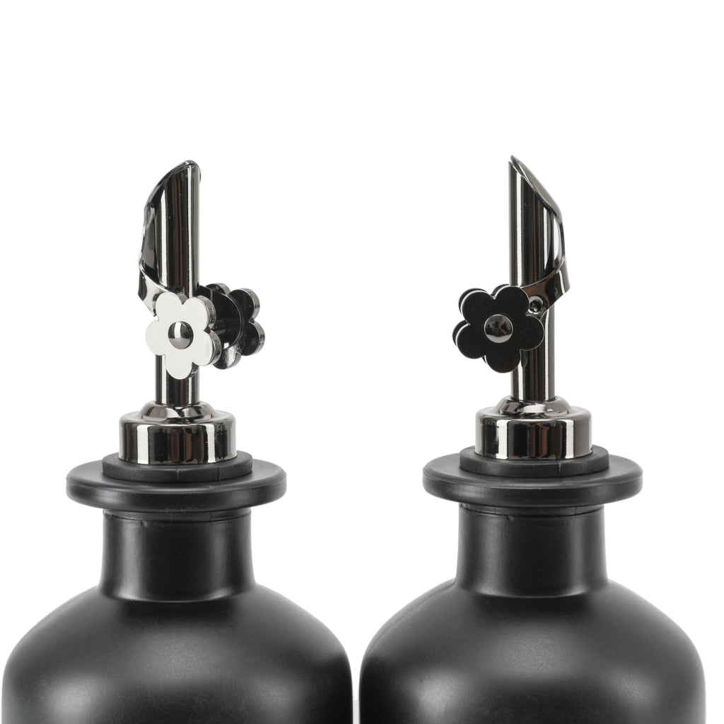 Black Vinegar / Olive Oil Bottles with Wood Base (A+D)
