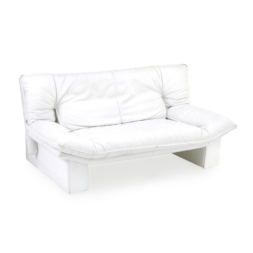 White Leather Wide 80s Loveseat