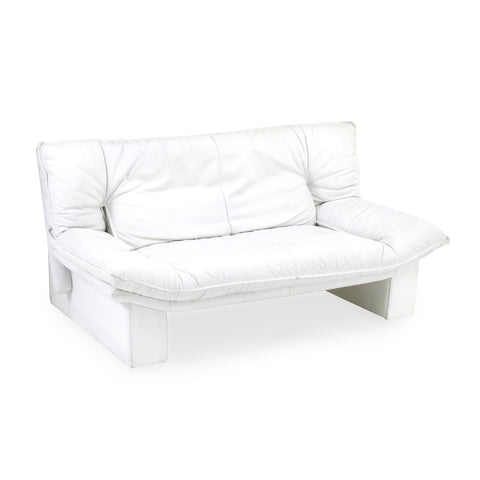 White Leather Wide 80s Loveseat