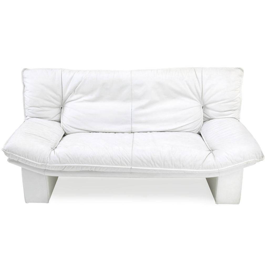 White Leather Wide 80s Loveseat