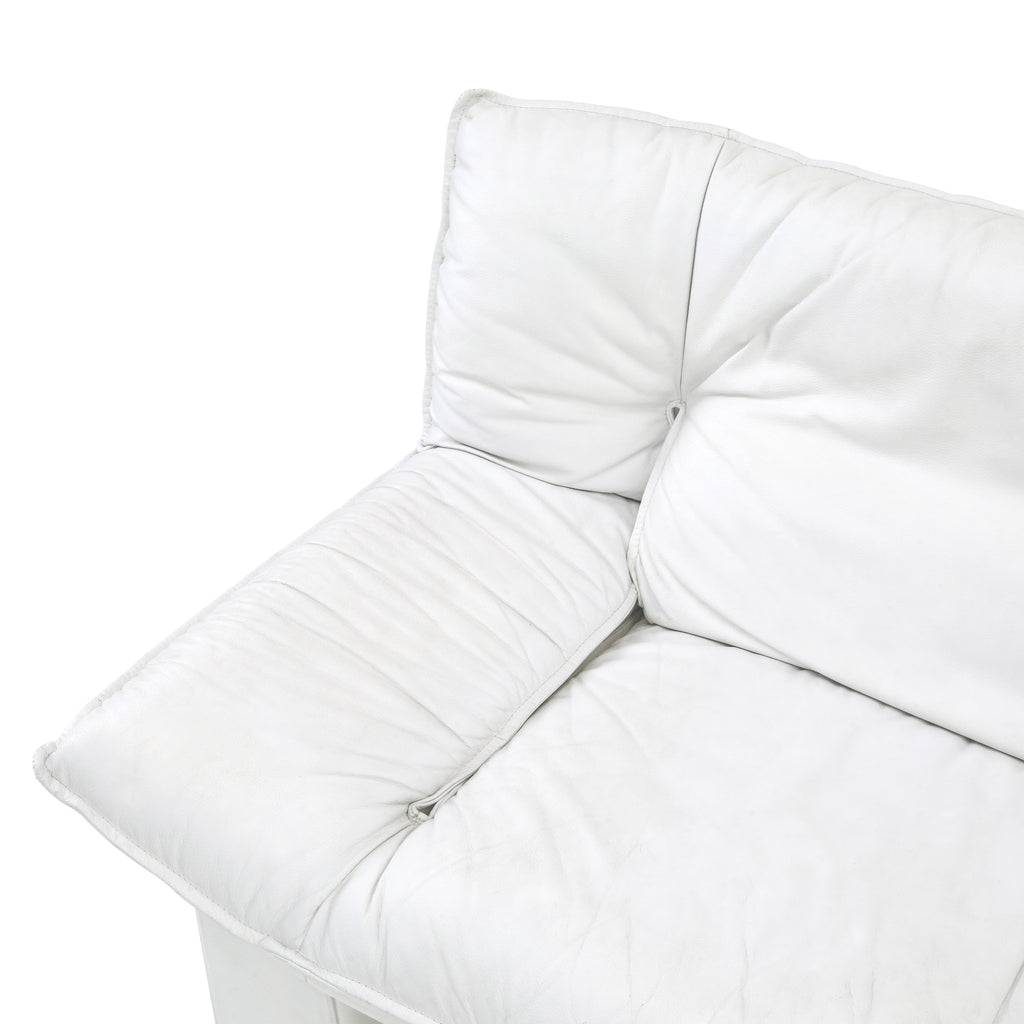 White Leather Wide 80s Loveseat