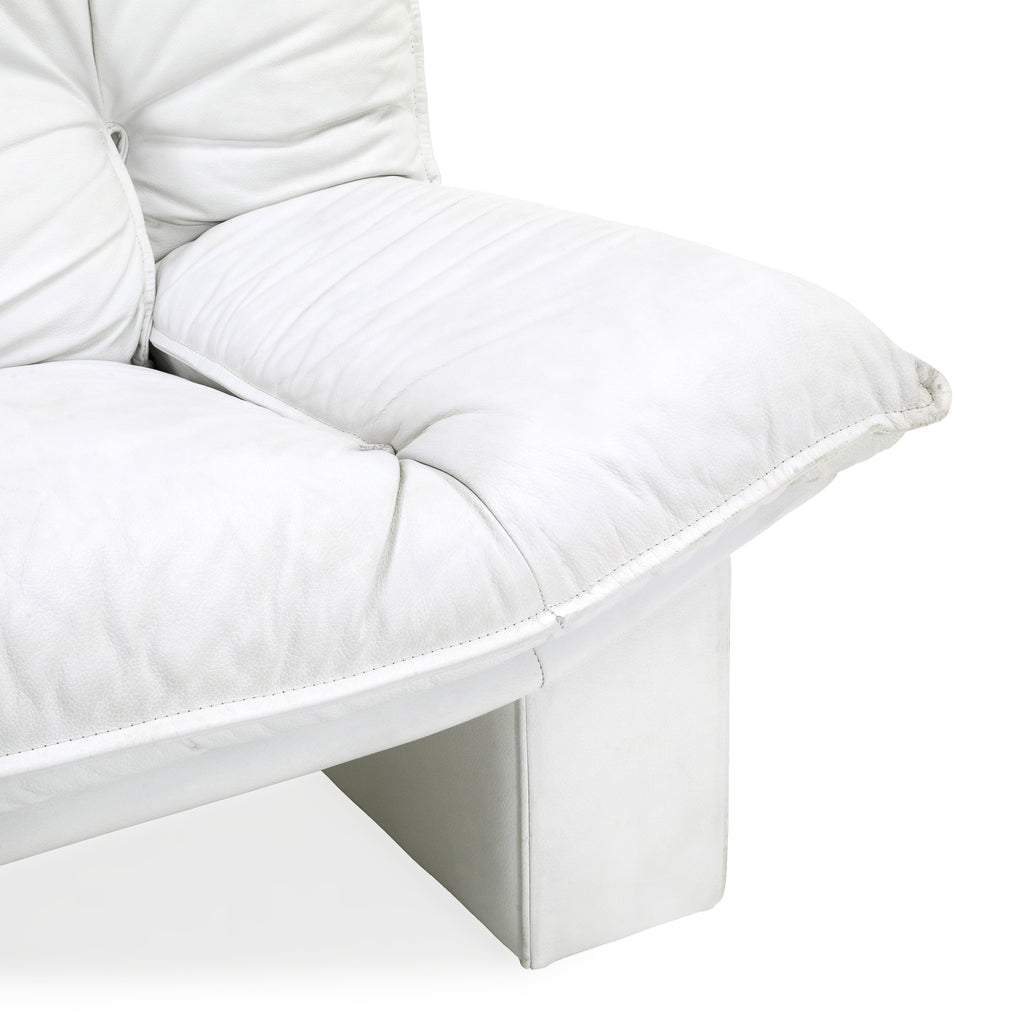 White Leather Wide 80s Loveseat