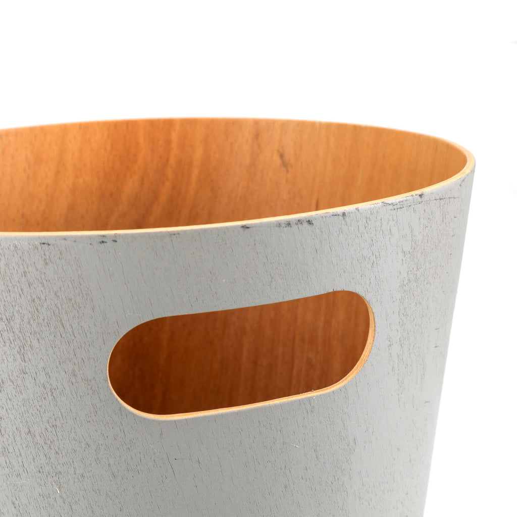 Grey Wood Wastebasket