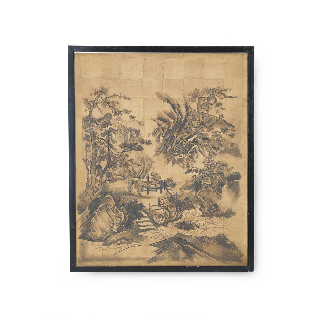 Large Black / Tan Chinese Watercolor Wall Art w/ Frame (1 / 4)