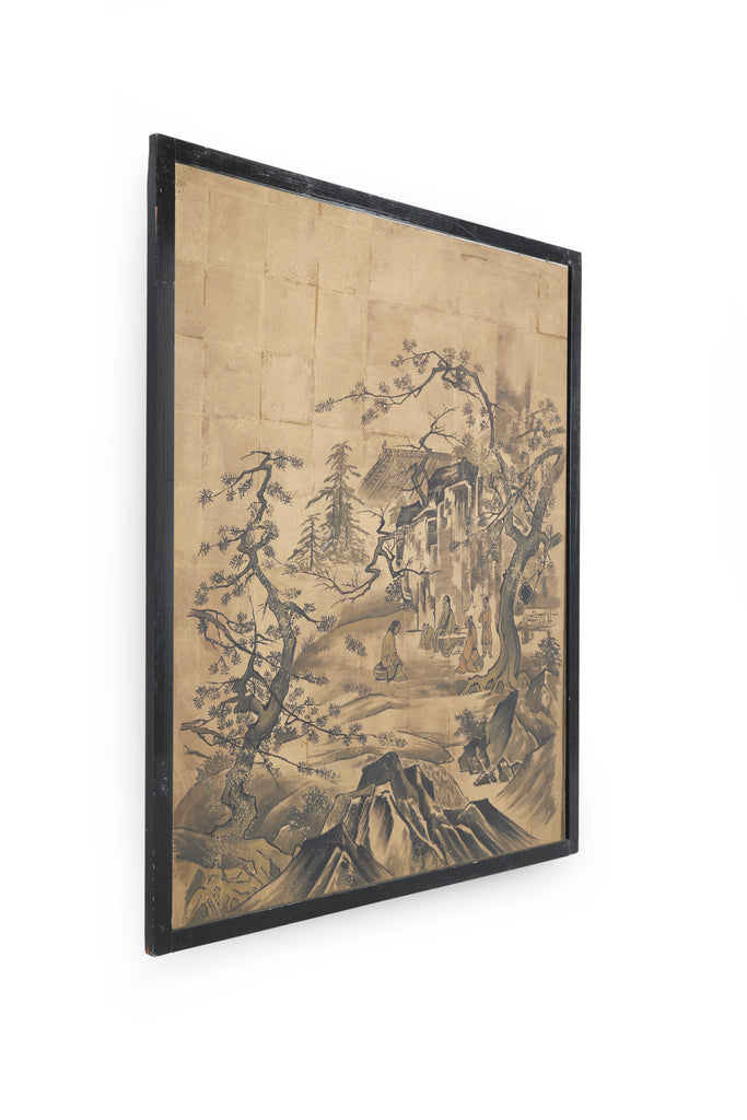 Large Black / Tan Chinese Watercolor Wall Art w/ Frame (2 / 4)
