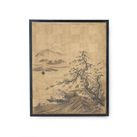 Large Black / Tan Chinese Watercolor Wall Art w/ Frame (3 / 4)