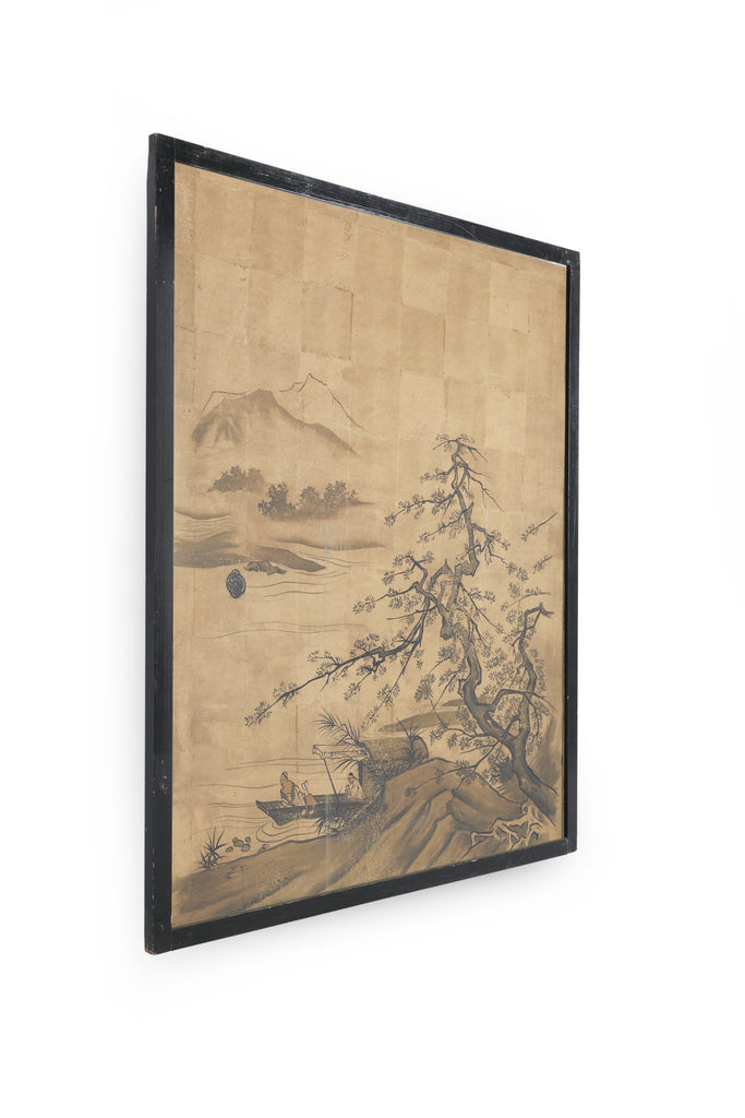 Large Black / Tan Chinese Watercolor Wall Art w/ Frame (3 / 4)