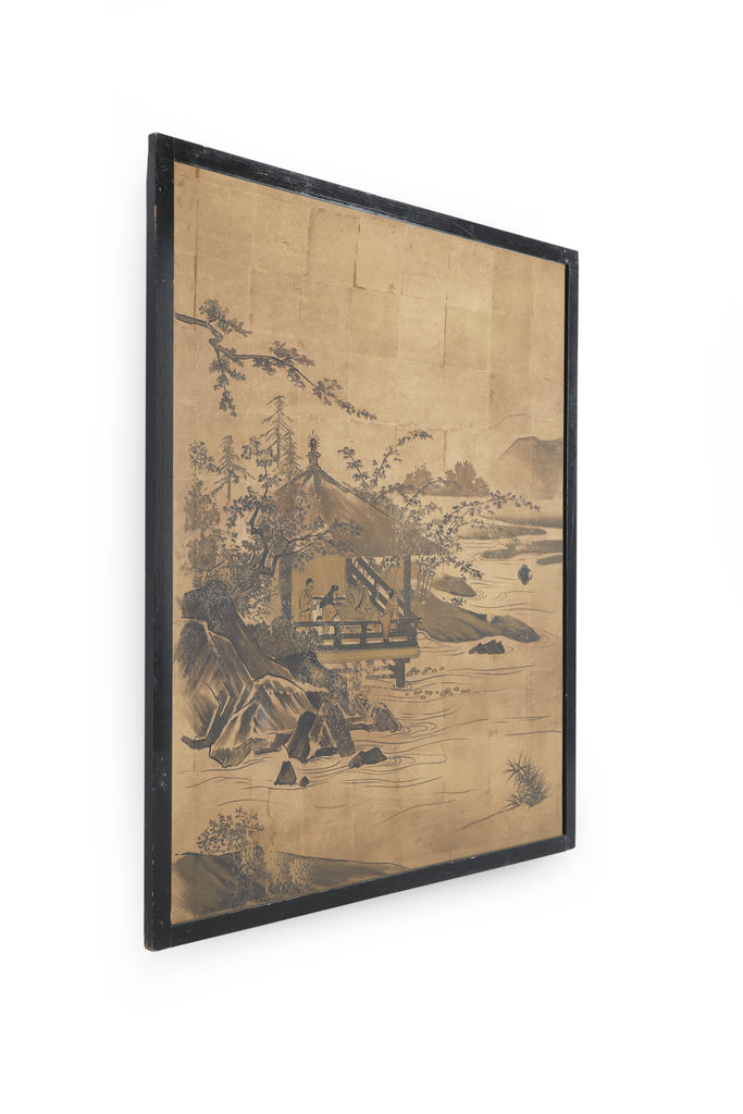 Large Black / Tan Chinese Watercolor Wall Art w/ Frame (4 / 4)