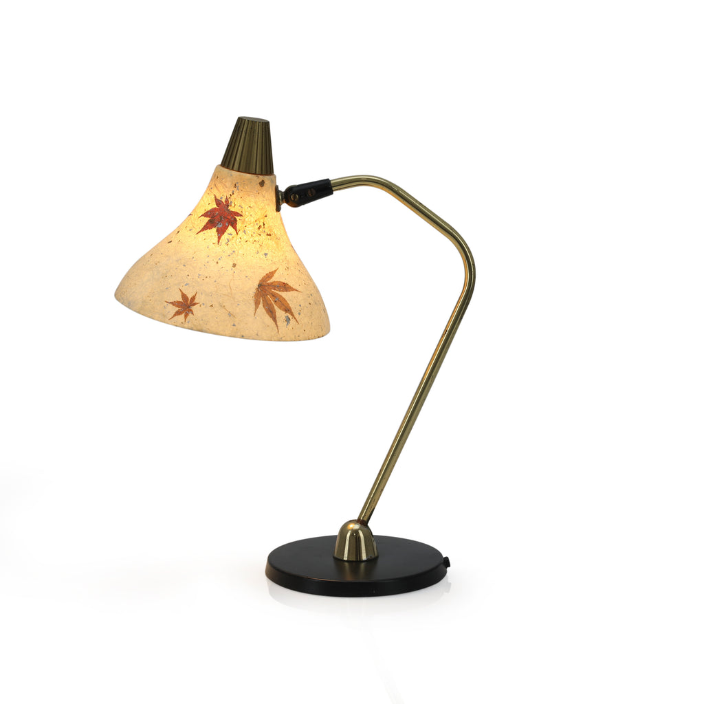 Brass Desk Lamp w/ Floral Pattern Shade
