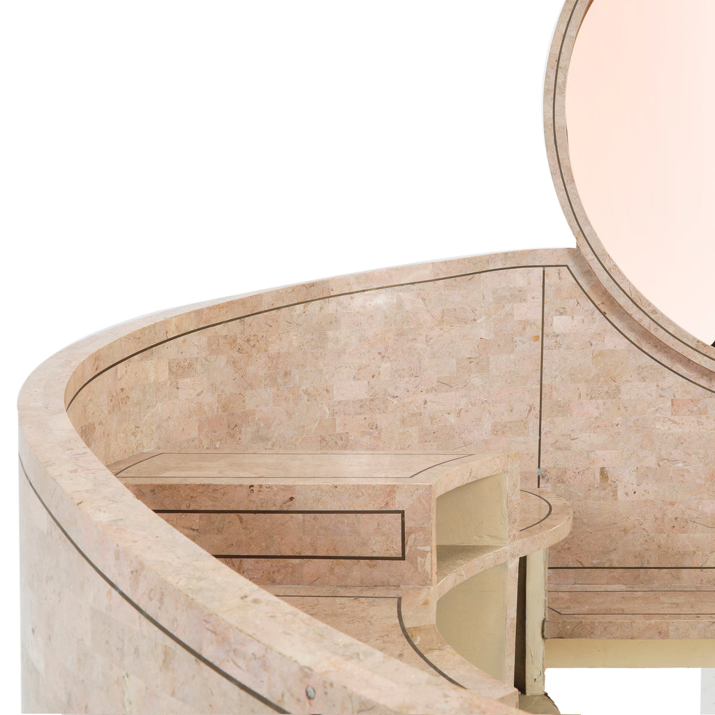 Large Light Pink Marble Vanity with Seat & Drawers