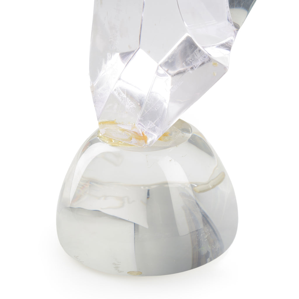 Clear Faceted Acrylic Abstract Sculpture on Rounded Base