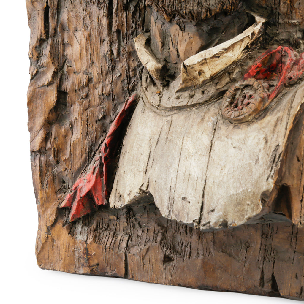 Rustic Carved & Painted Wood Bust Wall Hanging of a Conquistador