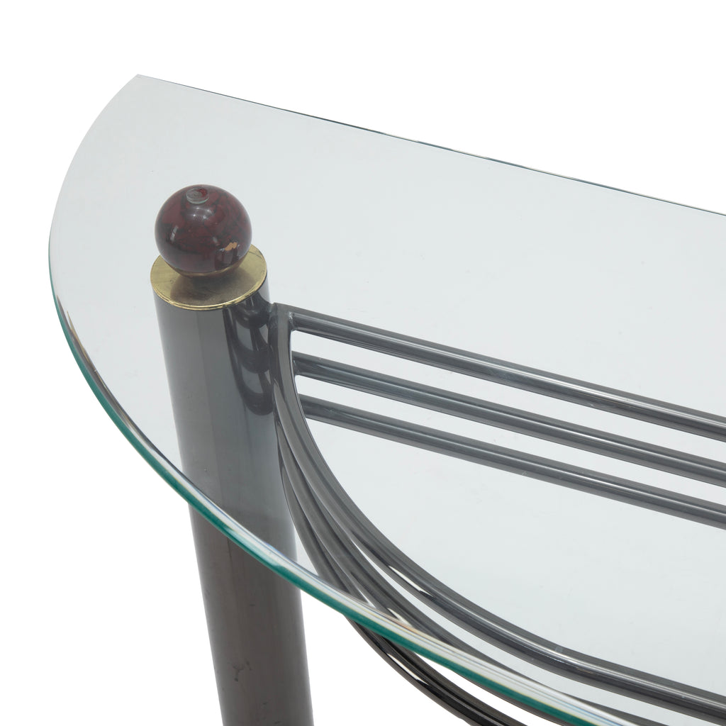 Dark Metal and Glass Semi-Circular Console Table