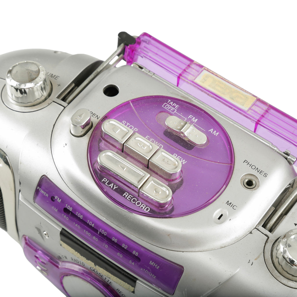 Silver and Purple Portable AM/FM Cassette Boombox