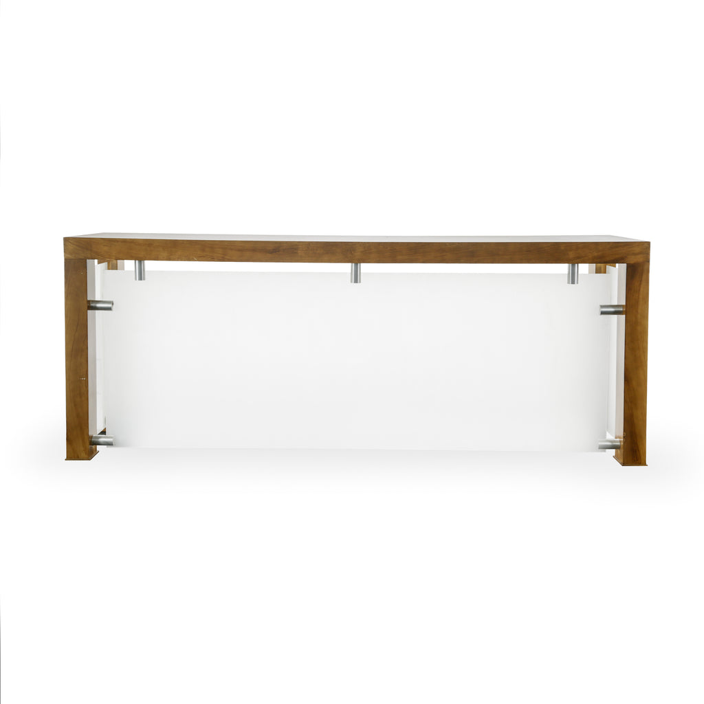 Painted Brown Wood and Frosted Panel Console Table