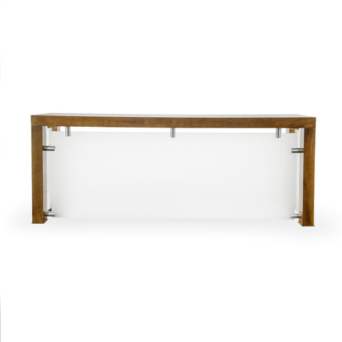 Painted Brown Wood and Frosted Panel Console Table