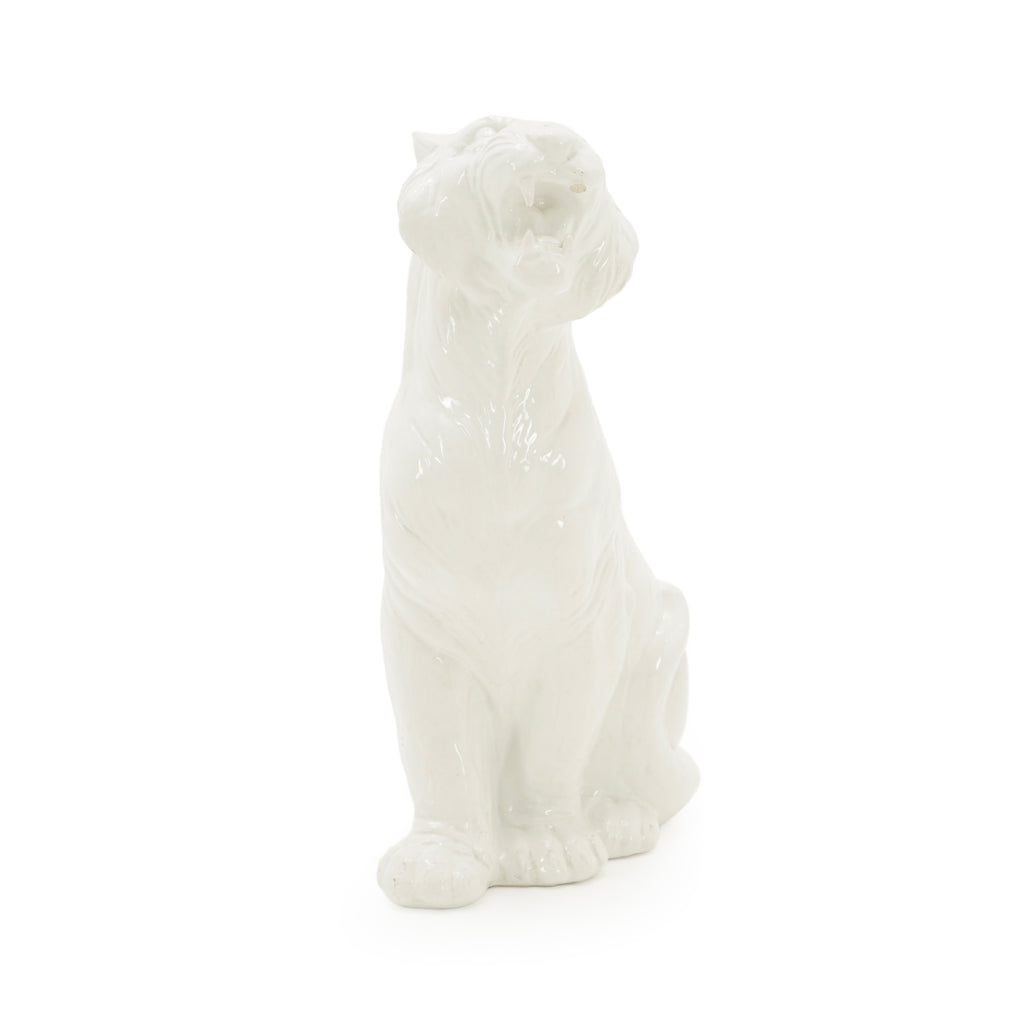 Glossy White Ceramic Roaring Tiger Statue