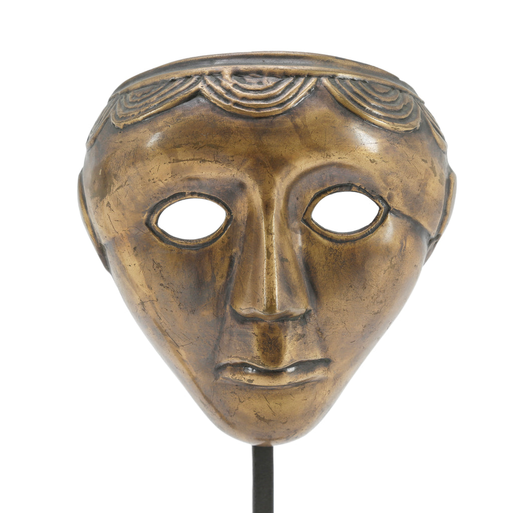 Gold Bronze Decorative Mask on Iron Stand