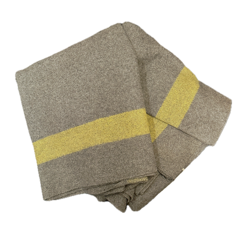 Grey Wool Blanket with Yellow Stripe