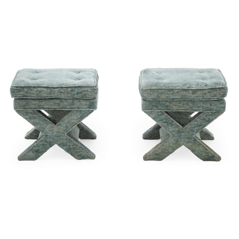 Tufted Teal X-Base Ottomans