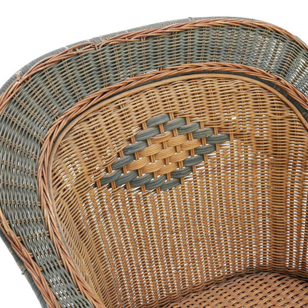 Wicker Chaise Lounge with Sage Green Accents