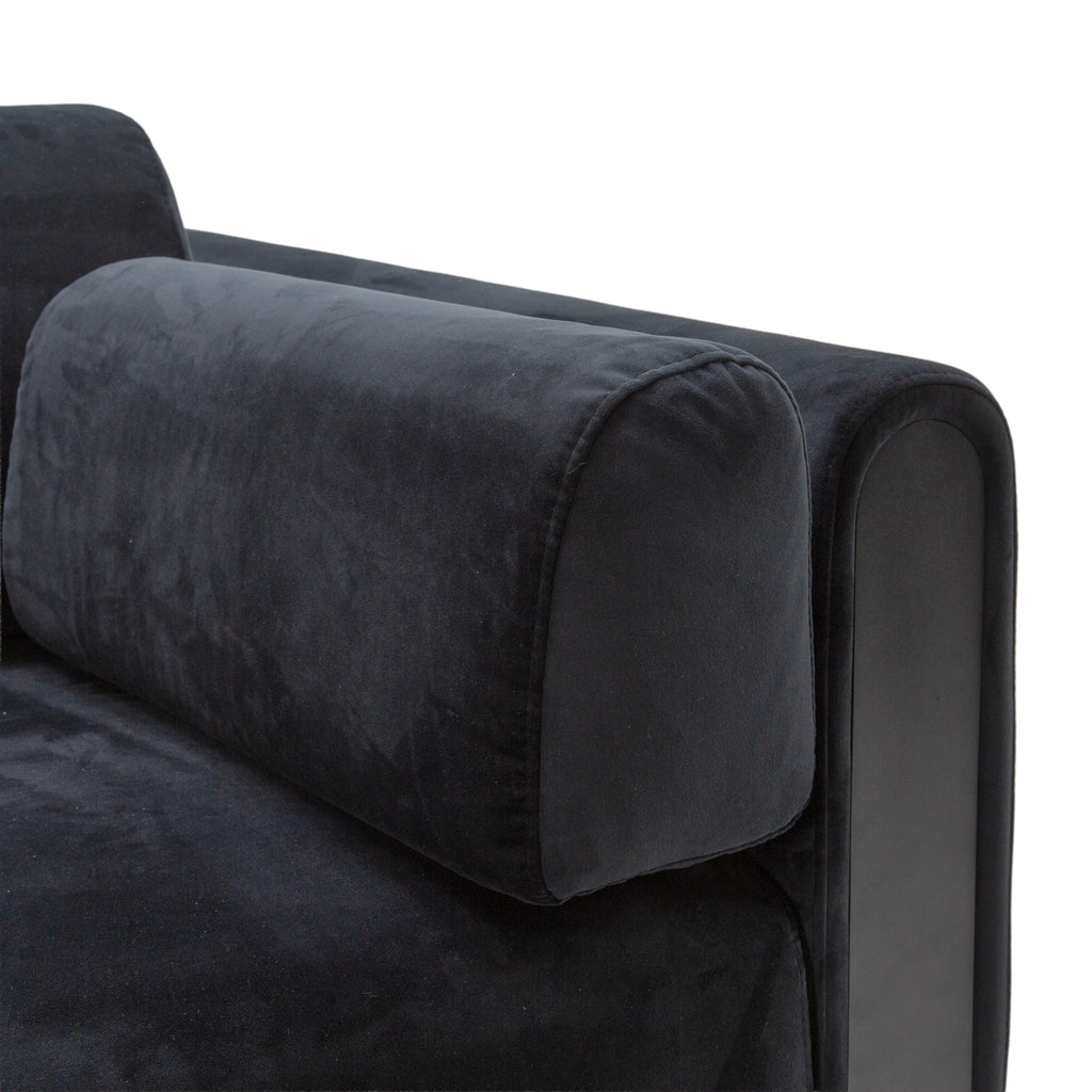 Charcoal Gray Velvet Modern Low Profile Sofa with Cylindrical Armrests
