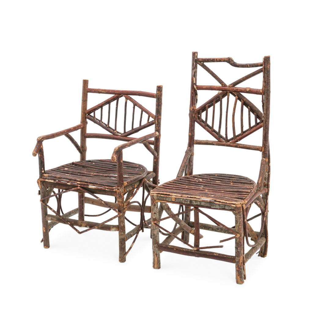 Dark Brown Rustic Twig Armchairs