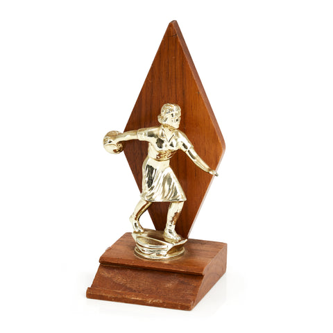 Small Wood & Gold Bowling Trophy