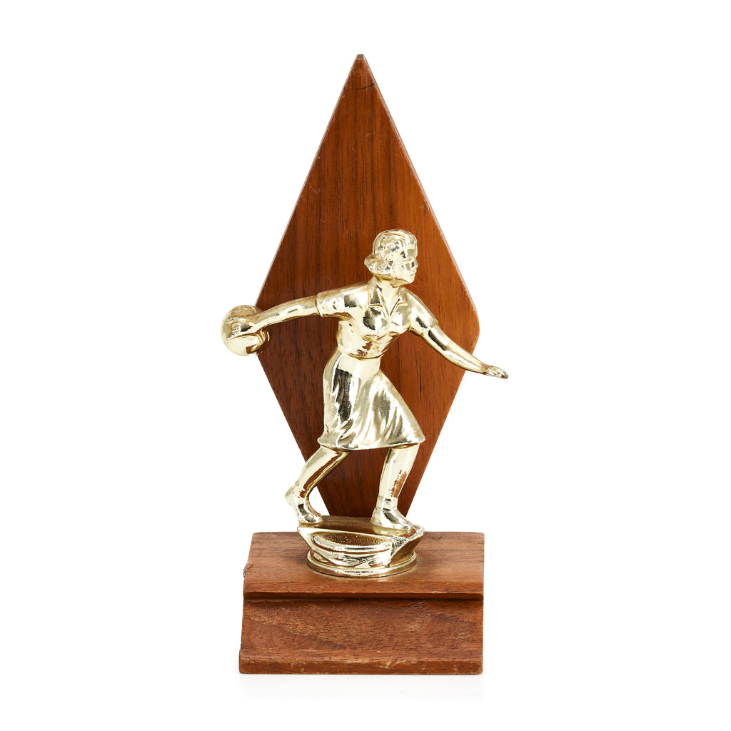 Small Wood & Gold Bowling Trophy