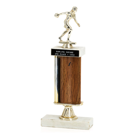 Gold Bowling Trophy Wood & Marble Base