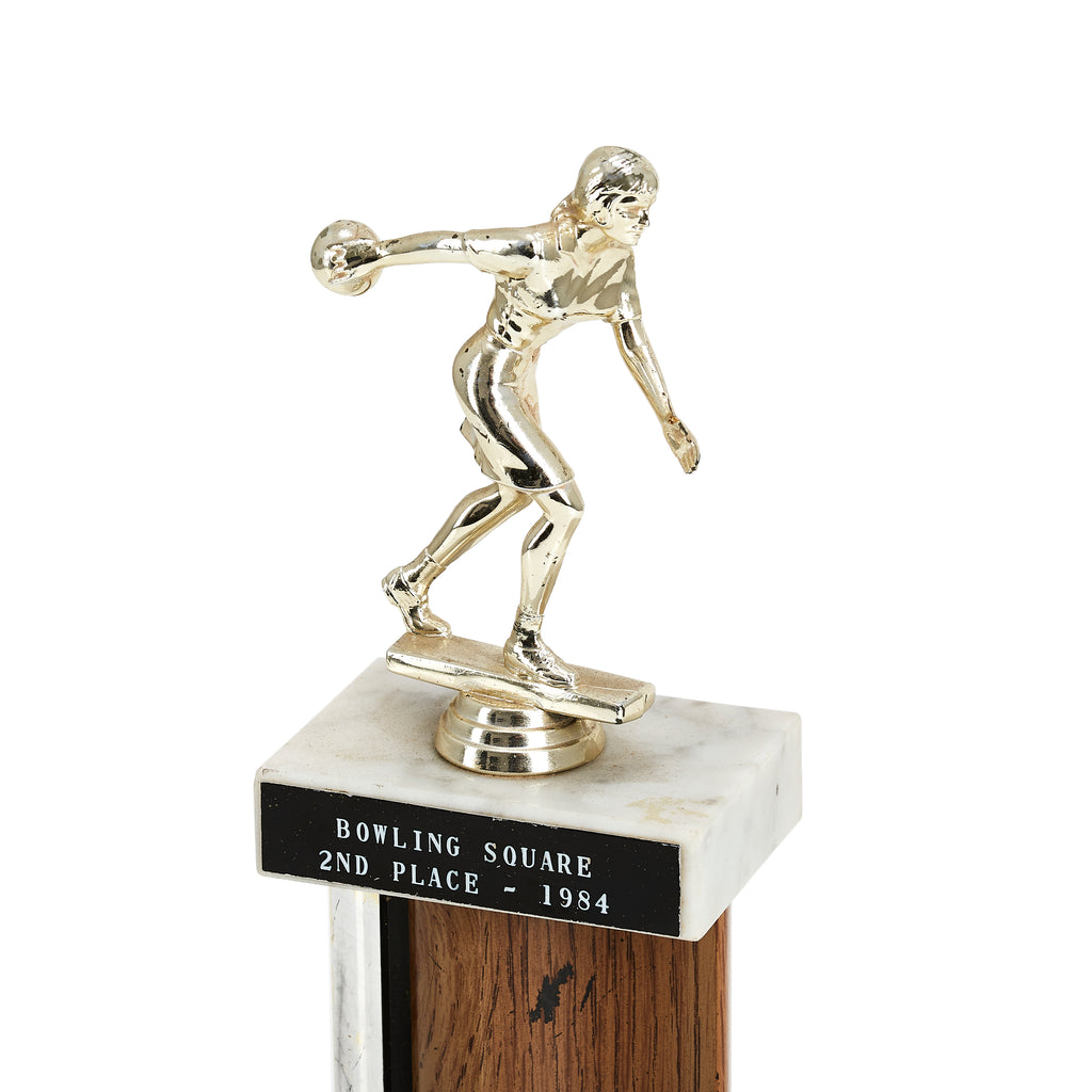 Gold Bowling Trophy Wood & Marble Base