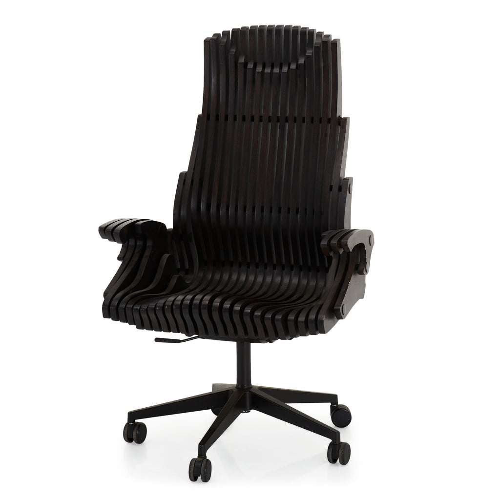Black Slatted Wood Office Chair