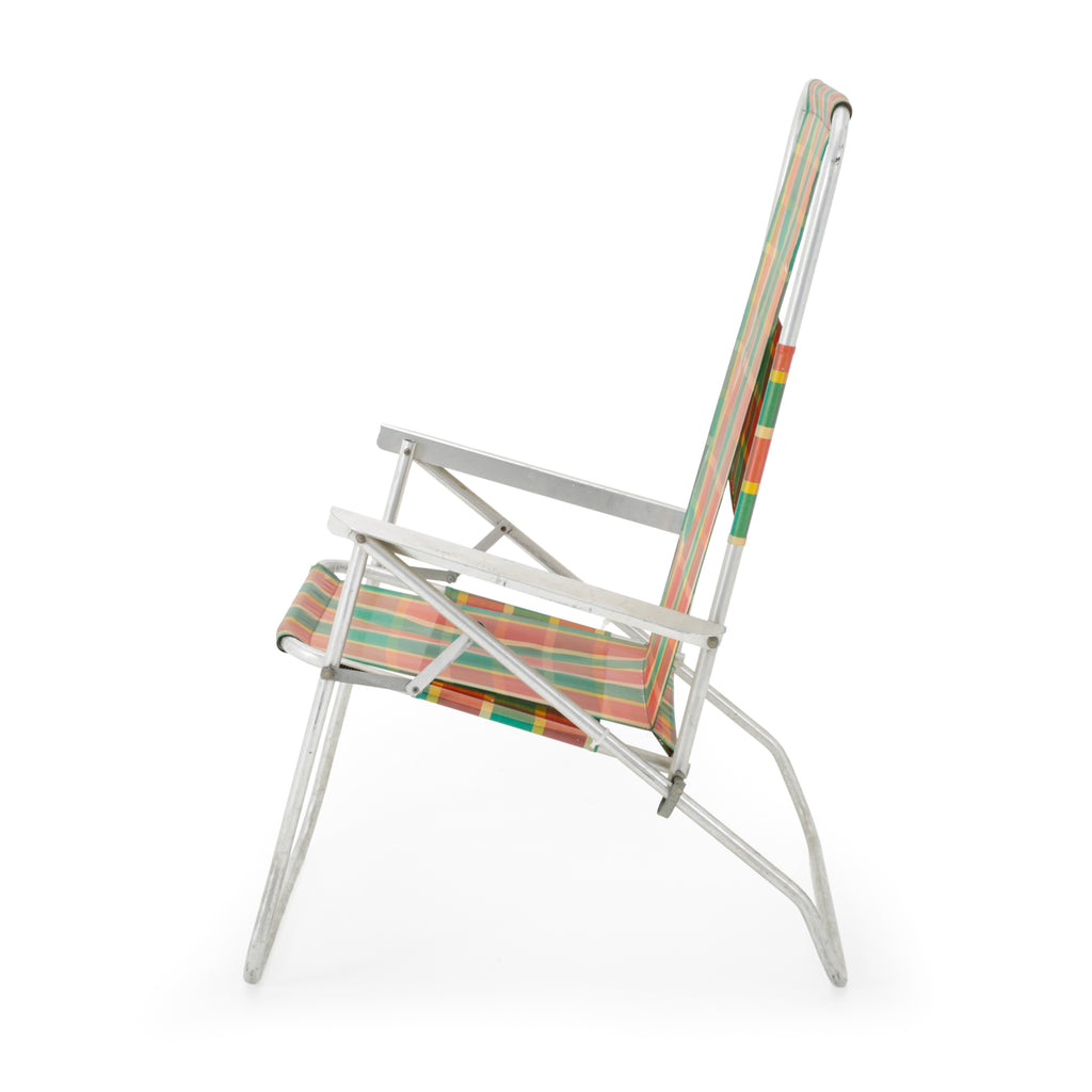 Plaid Fabric and Aluminum Folding Beach/Lawn Chair