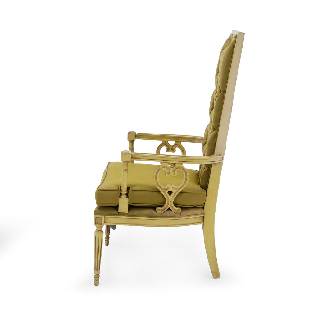 Gilded Wood High-Back Tufted Chartreuse Armchair