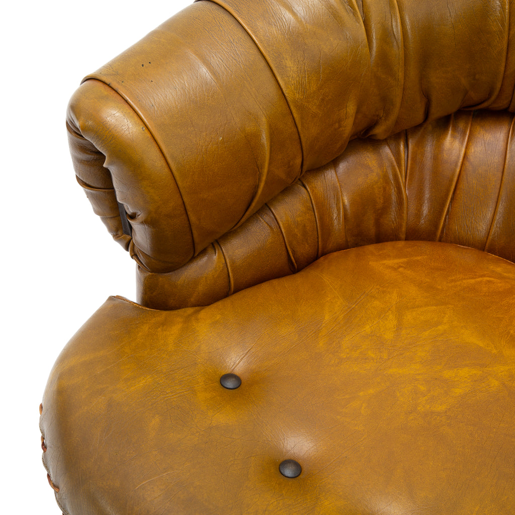Pair of Vintage Tan Leather Tufted Barrel Armchairs
