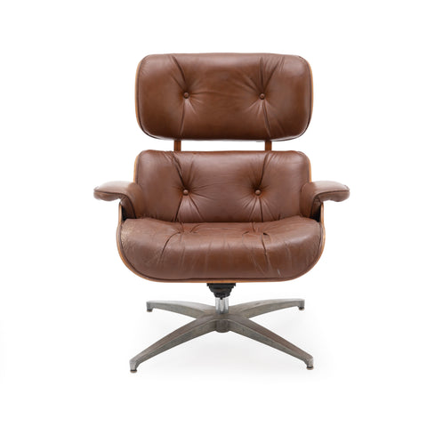 Brown Leather Eames Style Armchair